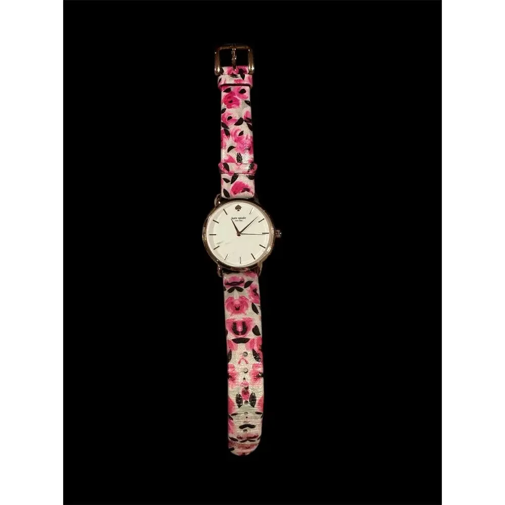 Kate Spade New York Metro Watch Floral Rose Band Pink and Gold Tones